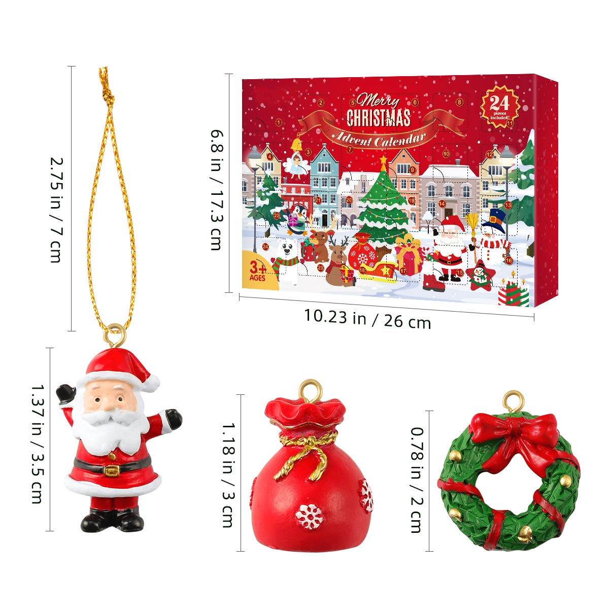 Countdown to Christmas Advent Calendar with 24Pcs Christmas Tree Hanging Ornaments for Xmas Tree Holiday Decor